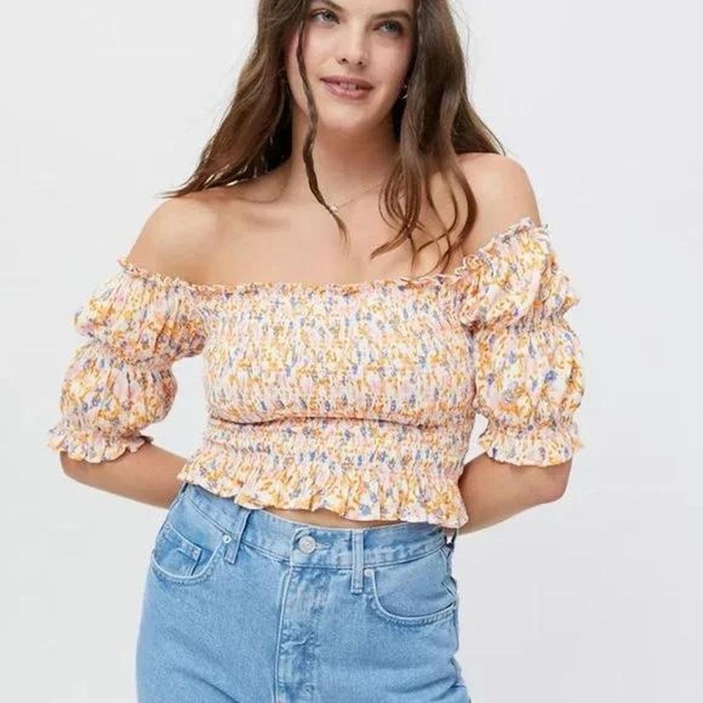 URBAN OUTFITTERS * daydreamer smocked off the shoulder floral print blouse - Picture 4 of 7